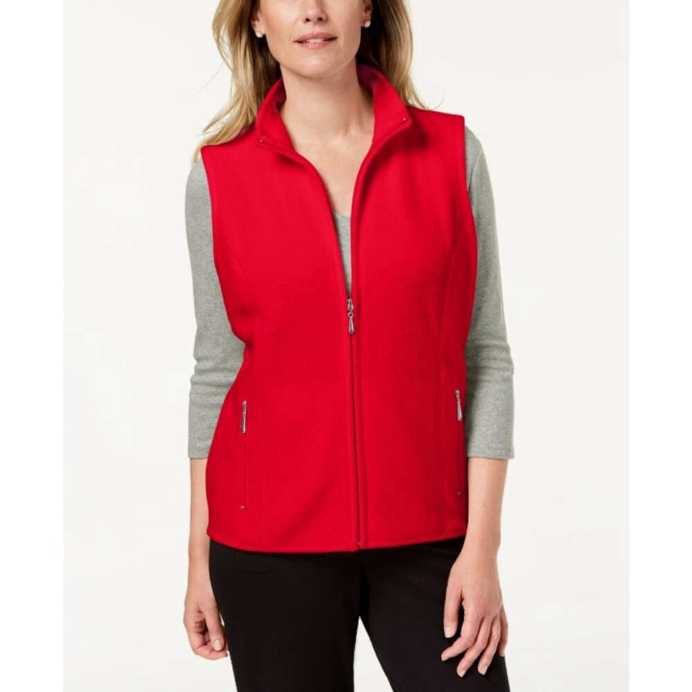 Karen Scott Women's Small Petite Red Princess-Seam Zeroproof Fleece Vest NWT